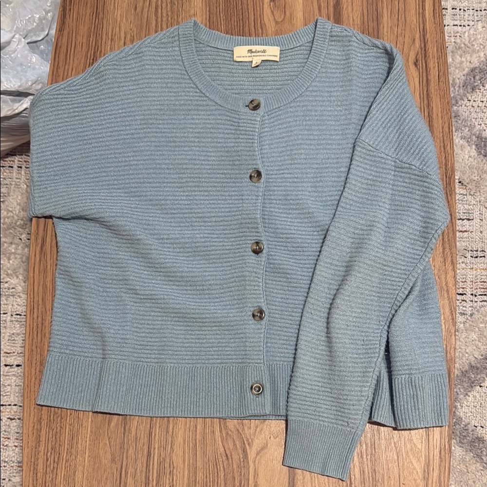 Madewell Ribbed Cashmere Blue Cardigan